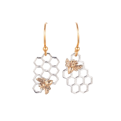 Nina Designs Sterling Silver Honeycomb Dangle Earrings with Bronze...