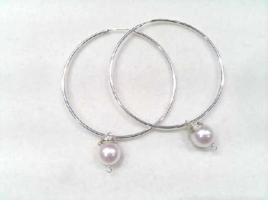 Gallery Gemma Pearl Dangle Hoop Earrings Sterlling silver hoops w...