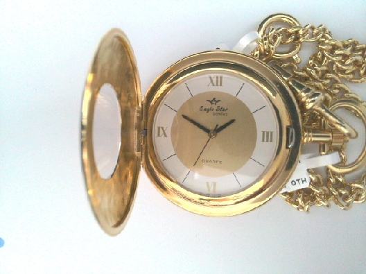 pocket watch with chain(21-0112)open hunter case 5 micron plated OTH