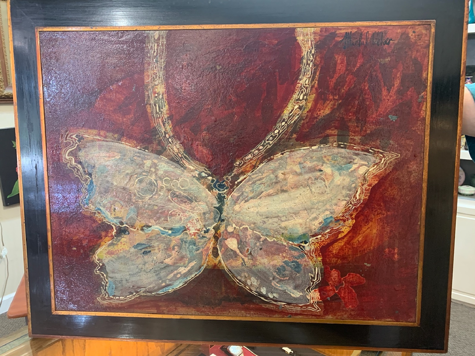 Original Oil Painting of Abstract Butterfly Signed By Michel Velaer