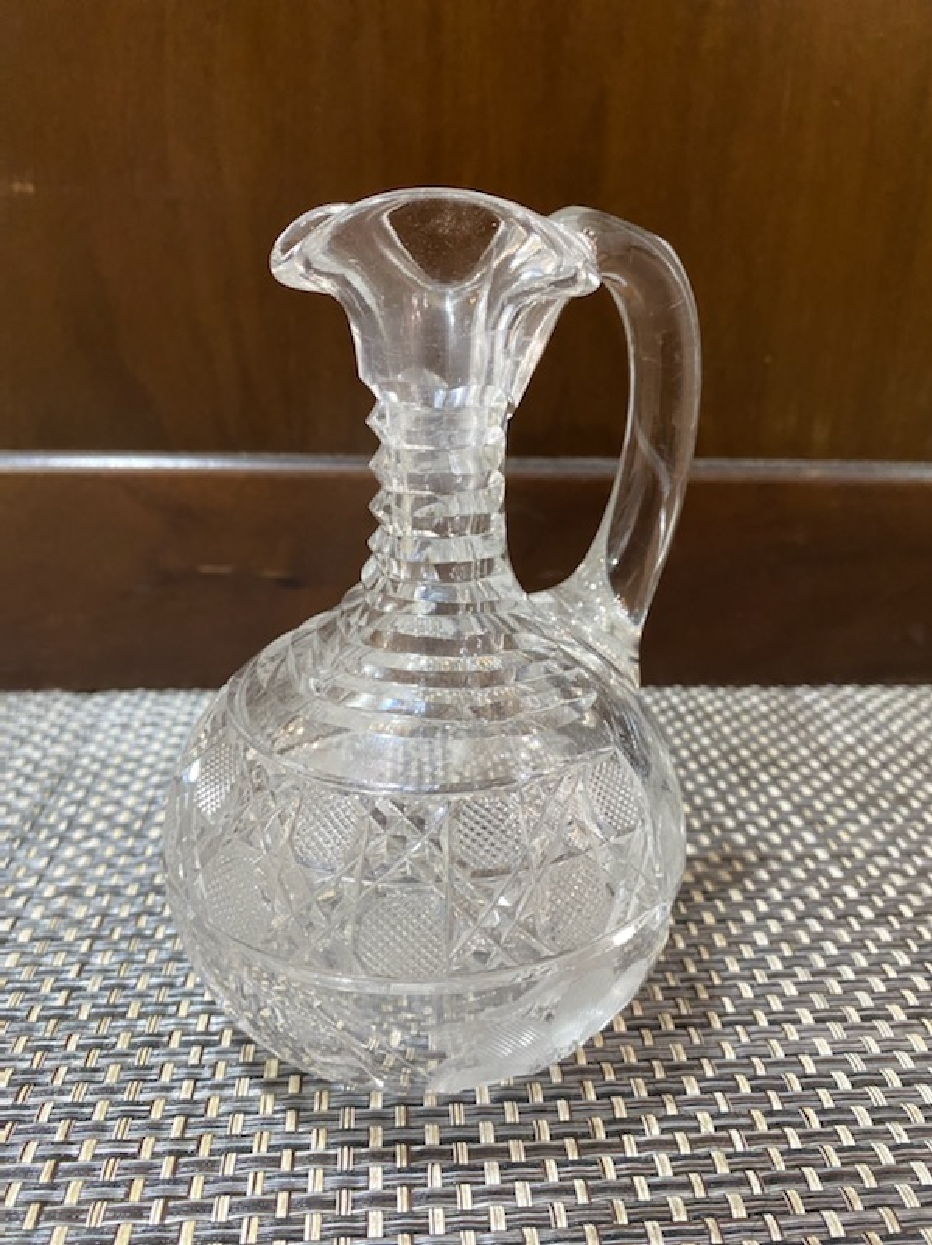 Small Crystal Pitcher with Flower Etchings 