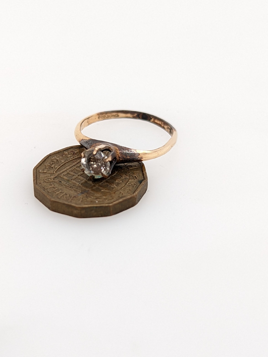 Antique Gold Filled and Paste Stone Engagement Ring with Six Pence for Wedding Shoe