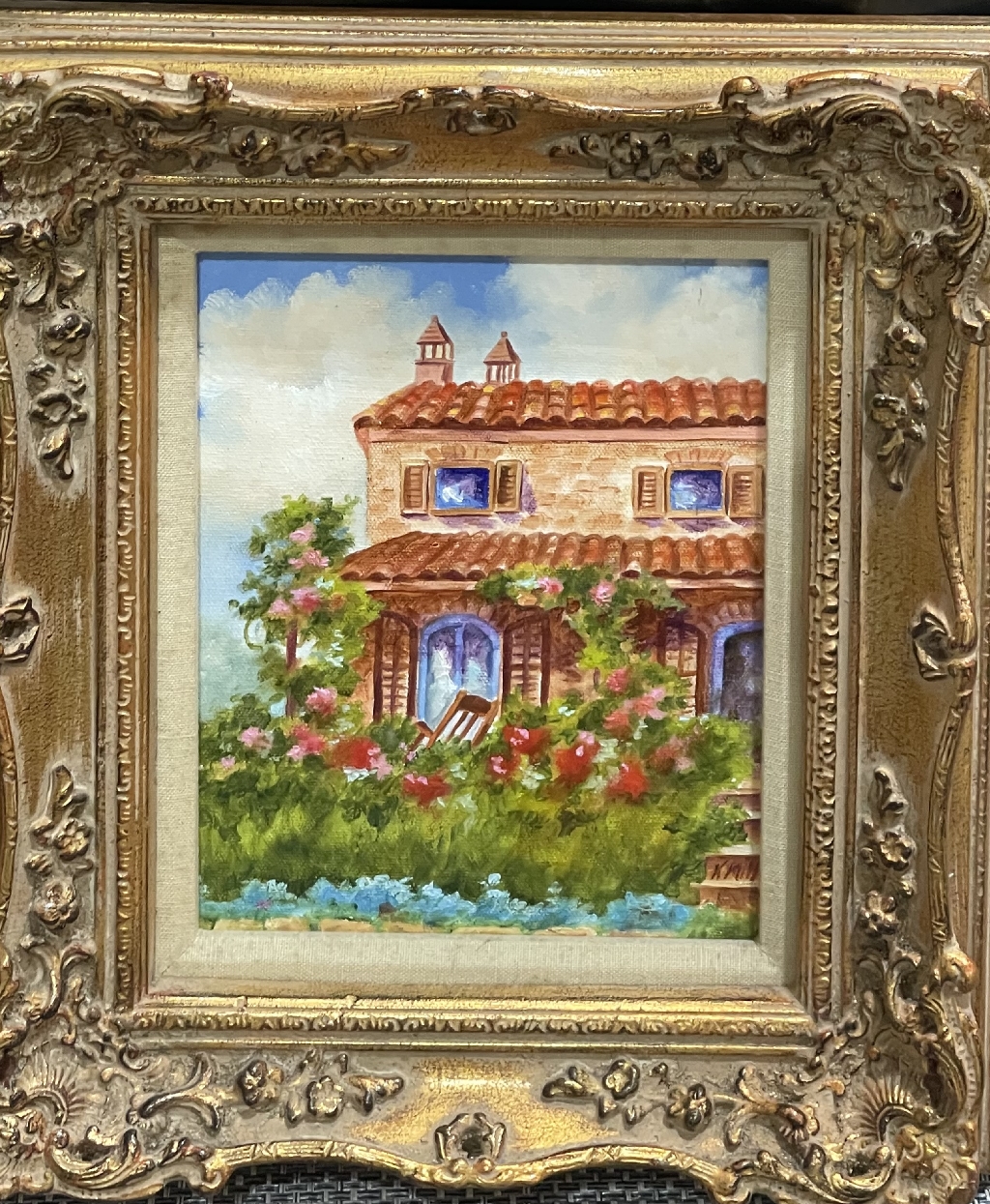 Framed Painting of House with Flowers 
Kathy Mills