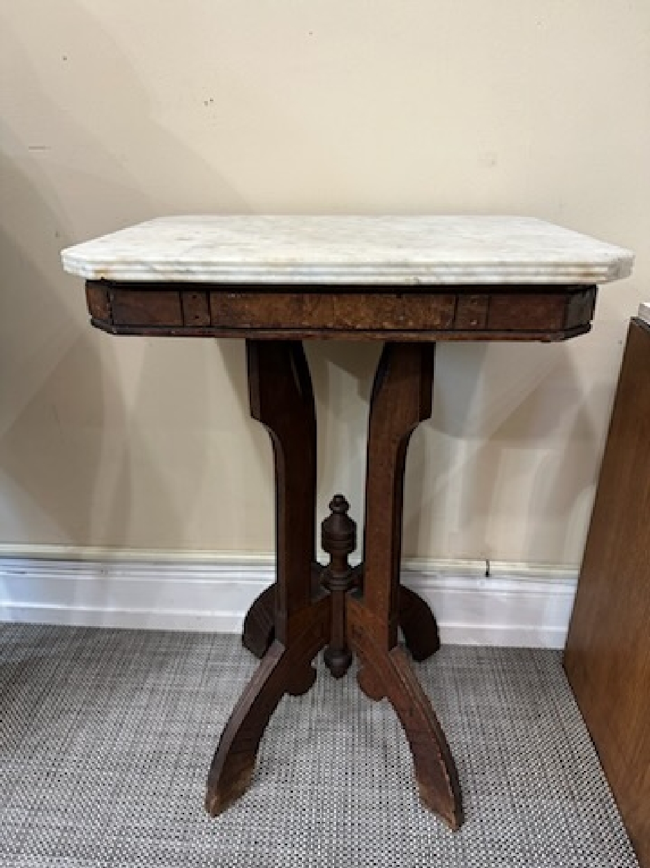 Vintage Wood Side Table with Marble Table Top
