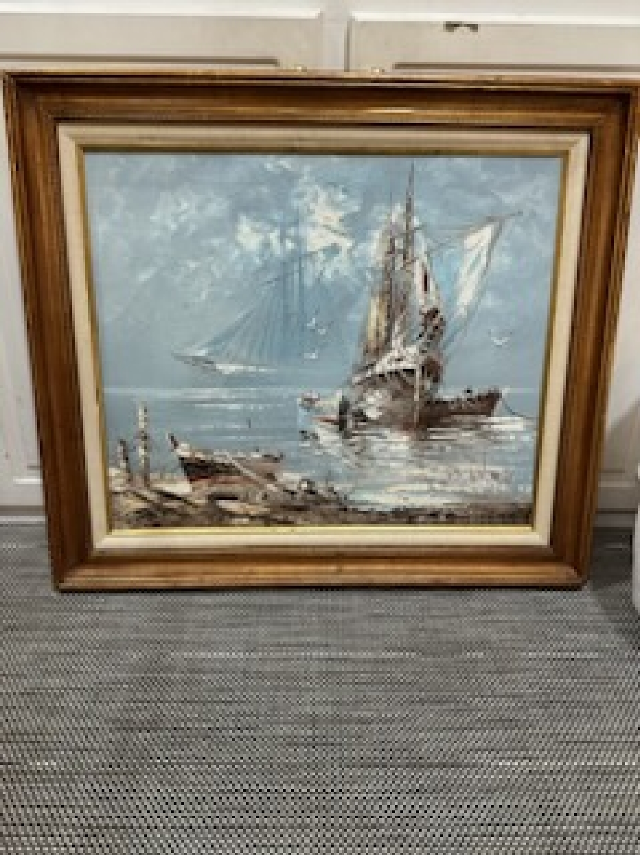 Oil Painting of Anchored Ships by Billy Wilder