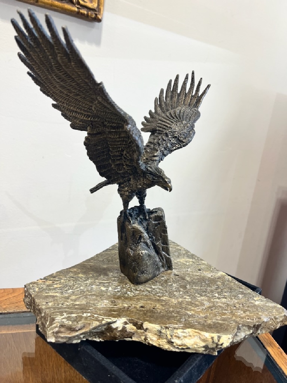 Bronze Eagle Taking flight off Granite Slab Sculpture 