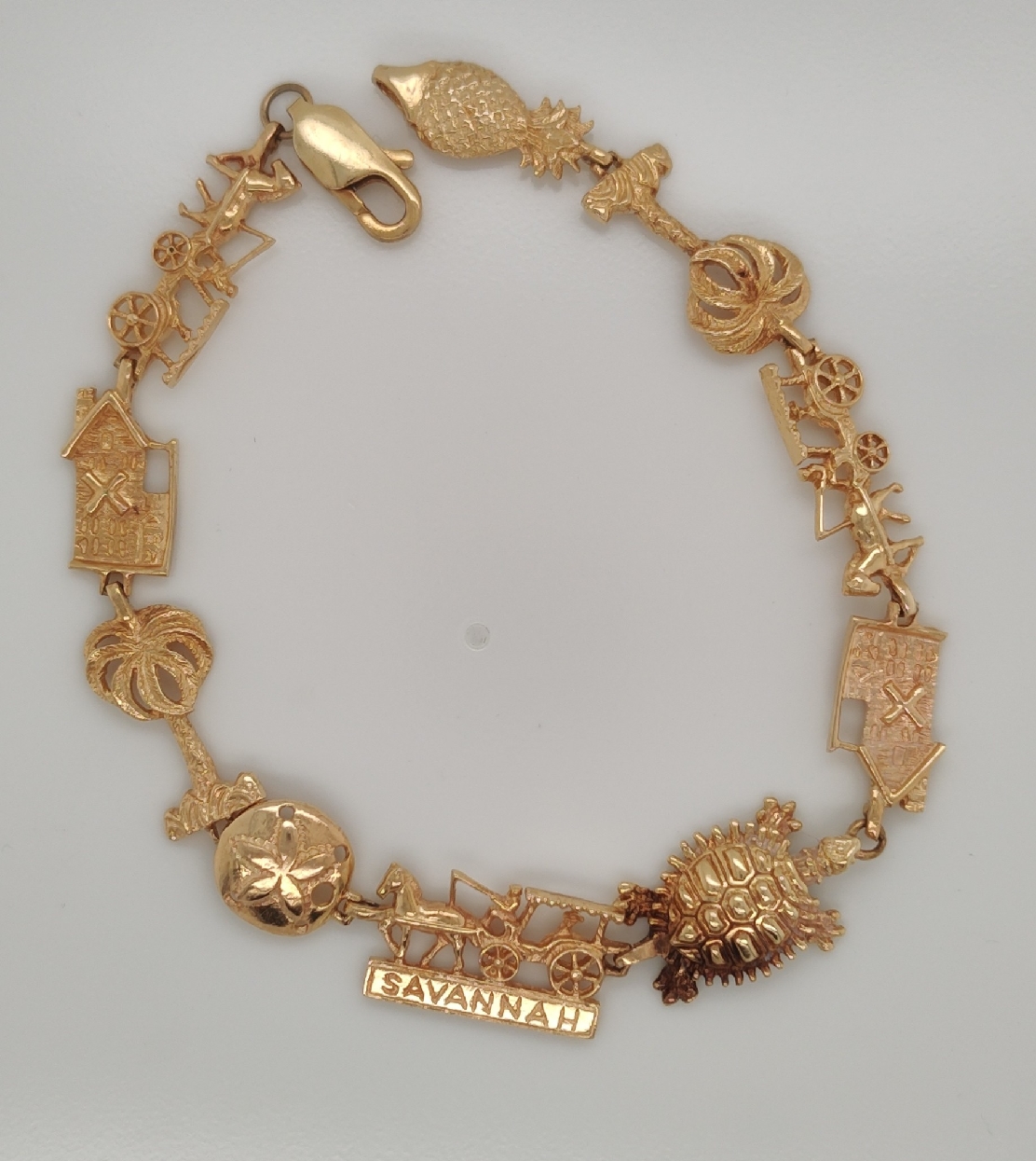 14K Yellow Gold Savannah Themed Charm Bracelet 8 Inches