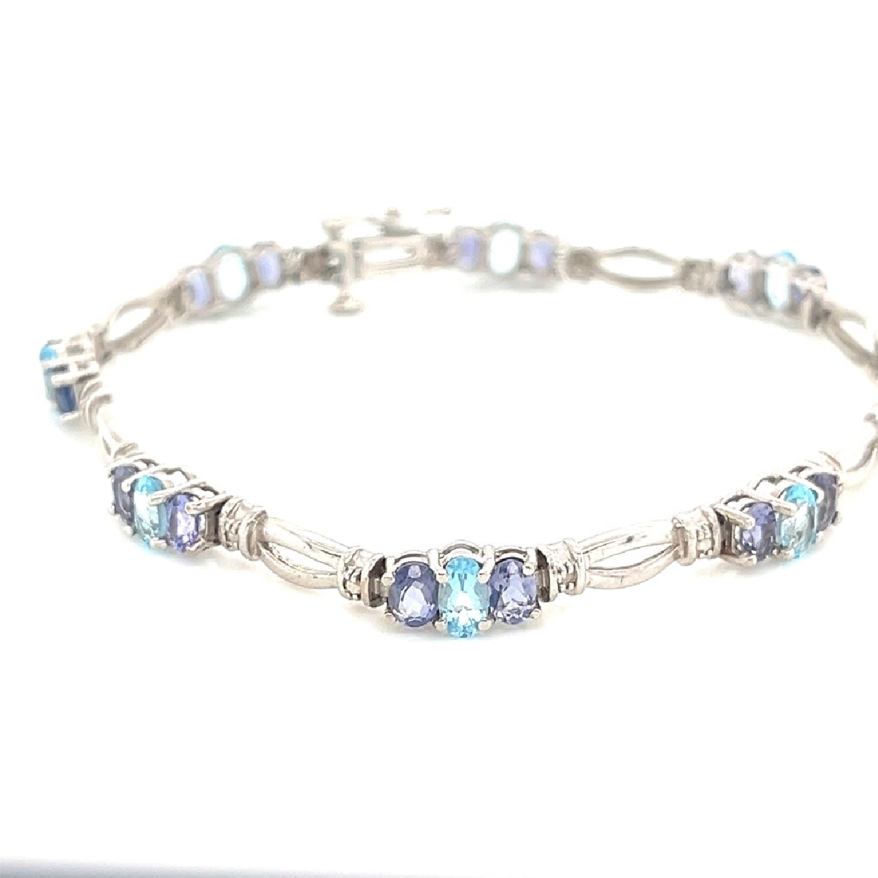 14K White Gold Bracelet with Amethyst and Blue Topaz 

7Inches