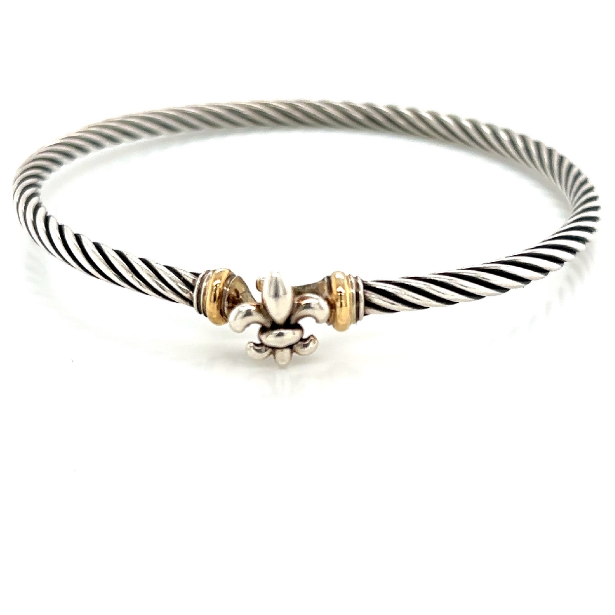David Yurman 3mm Cable Fleur De Lis Bracelet in Sterling Silver and 18K Yellow Gold 

With Original Bag
