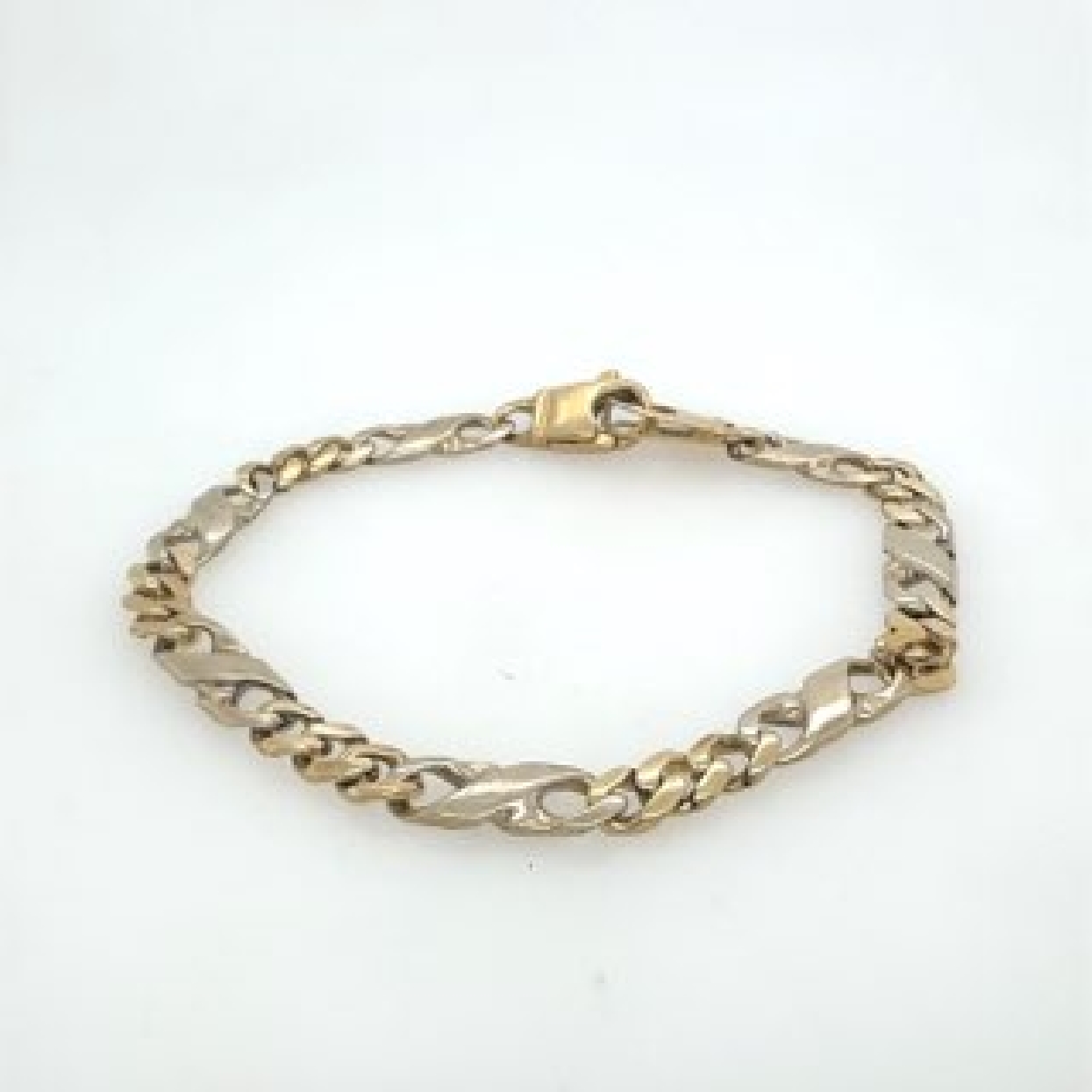 14K White & Yellow Gold Flat link 8 inch Bracelet 
