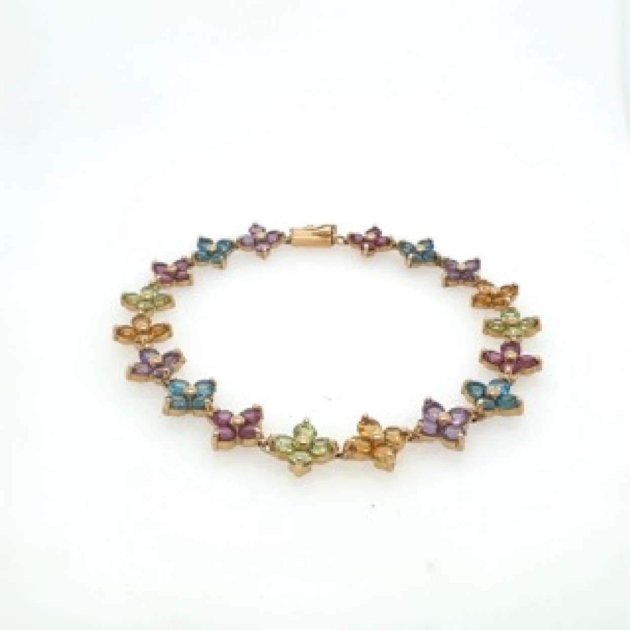 14K Yellow Gold Bracelet with Multi-Color Gemstones in Floral Details

7 Inches