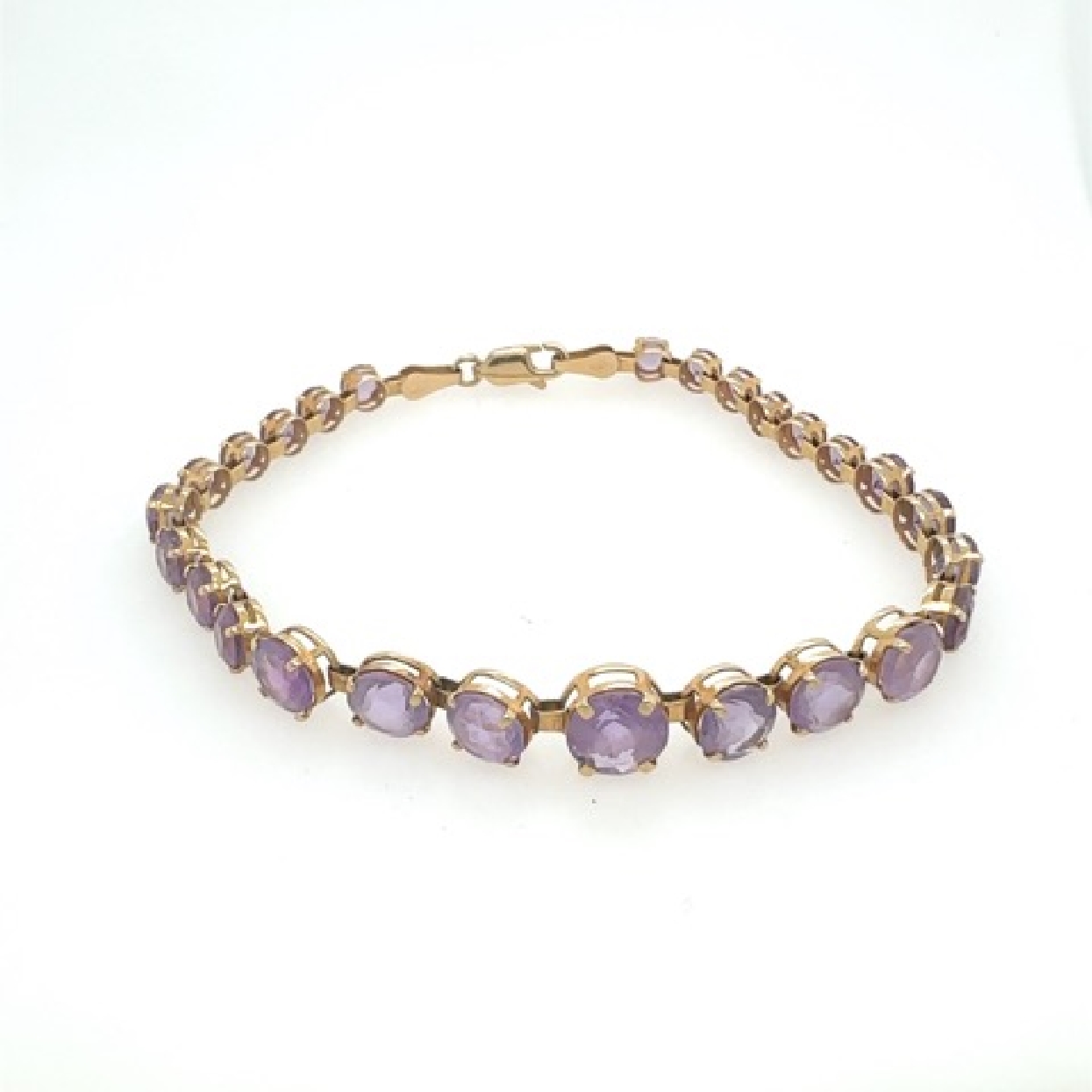 14K Yellow Gold Graduated Round Amethyst Bracelet 

7.5 Inches