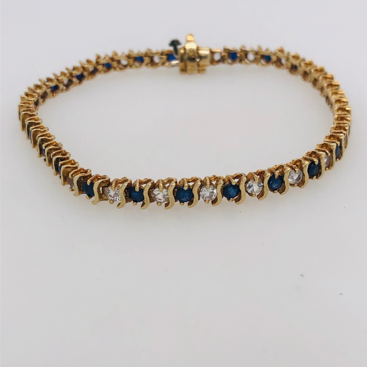 10K Yellow Gold with Sapphire and White Stone Bracelet 7 inches