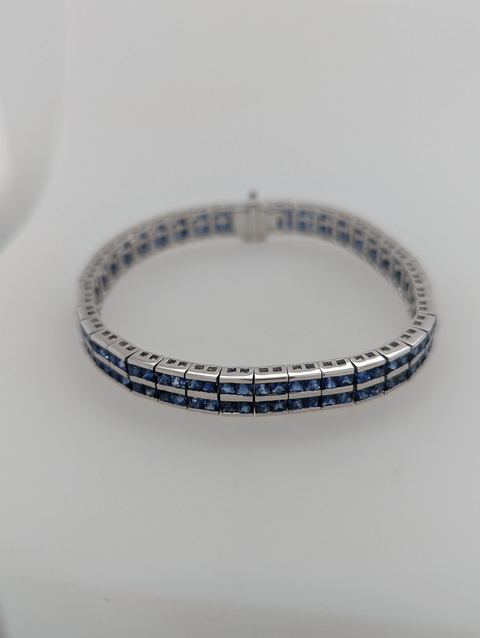 18K White Gold Channel Set Sapphire Line Bracelet; 7 inches