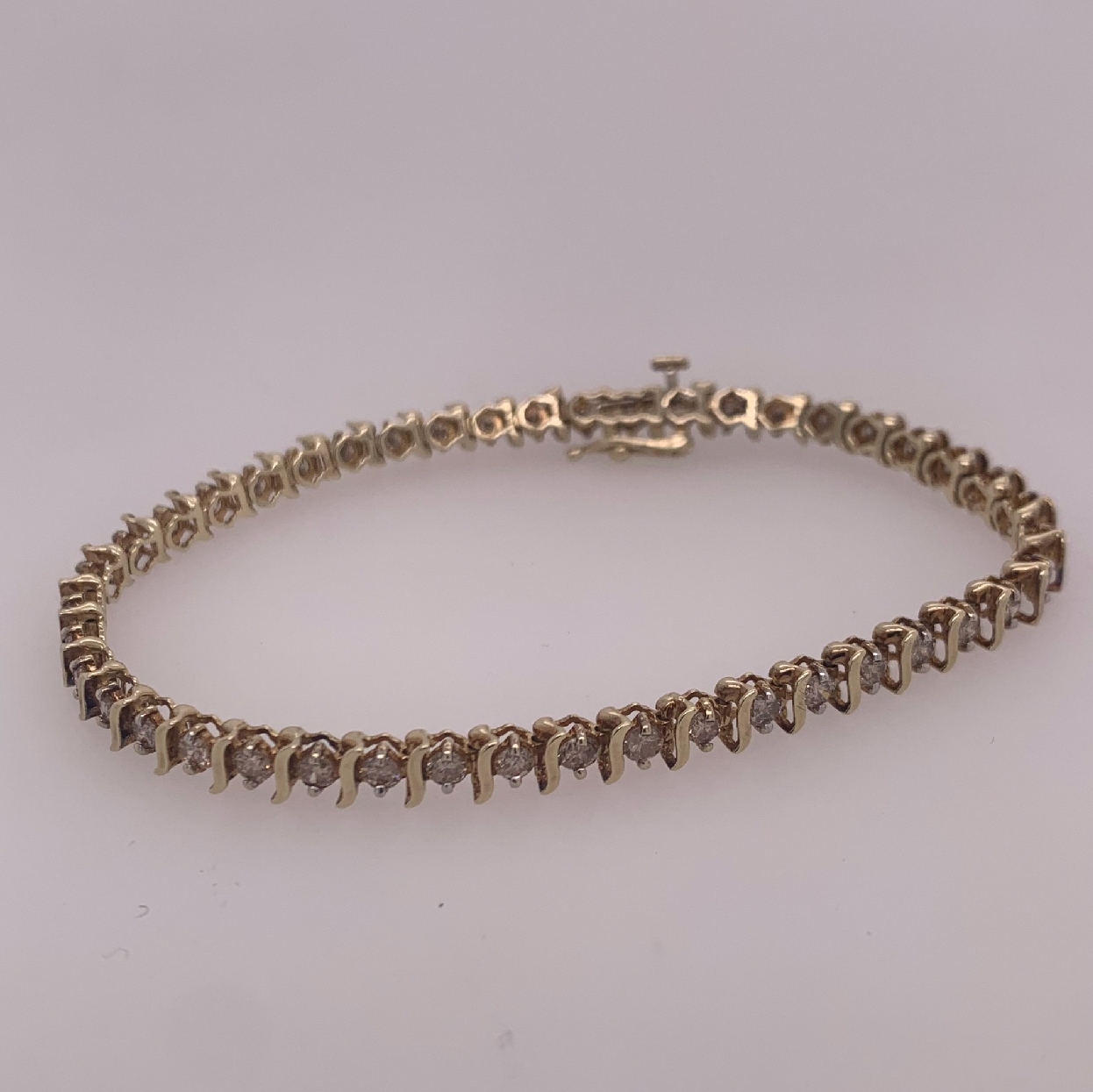 14k Yellow Gold 4 CTTW SI2/K Diamond S Link Bracelet 7 Inches