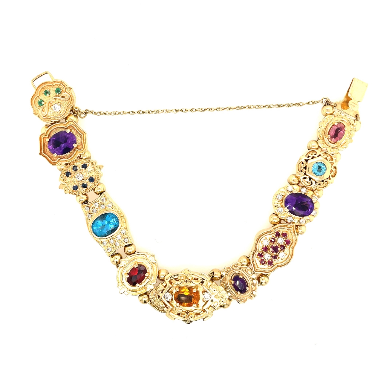 14K Yellow Gold Victorian Slide Bracelet with Multicolor Stones
