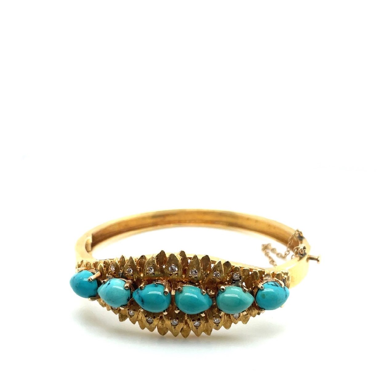 14K Yellow Gold Bracelet with Turquoise and Diamonds 