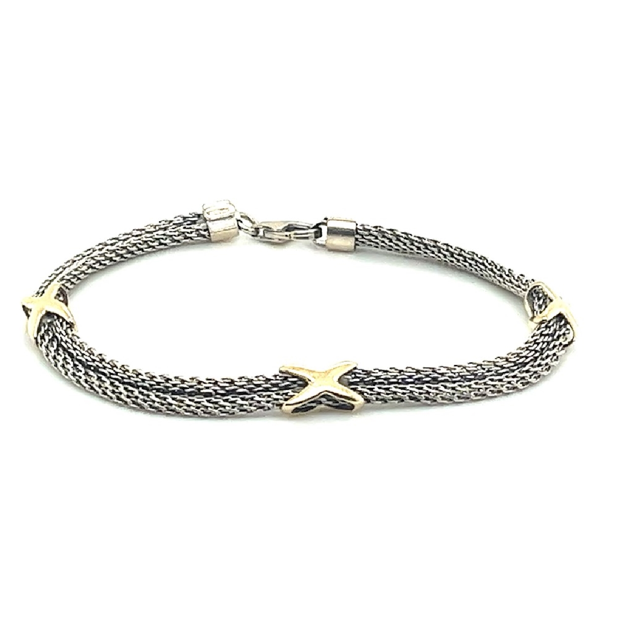 14K White Gold Chain Mail Bracelet with Yellow Gold X Accents 
7 Inches