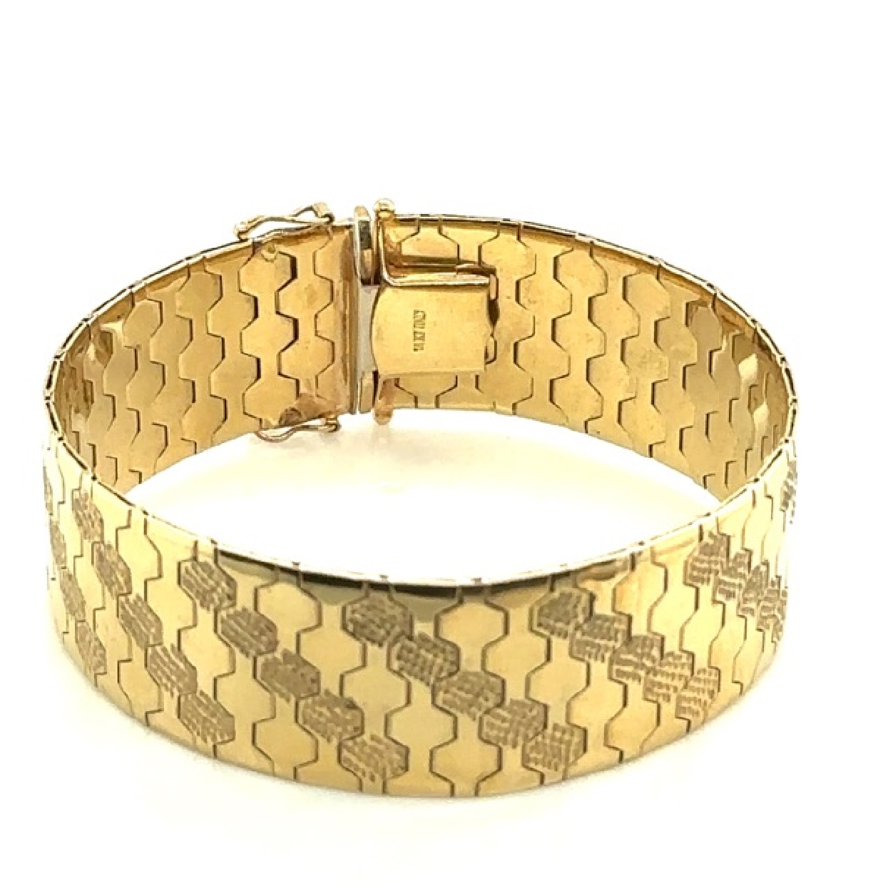 14K Yellow Gold Bracelet with Geometric Link Design 7 inches