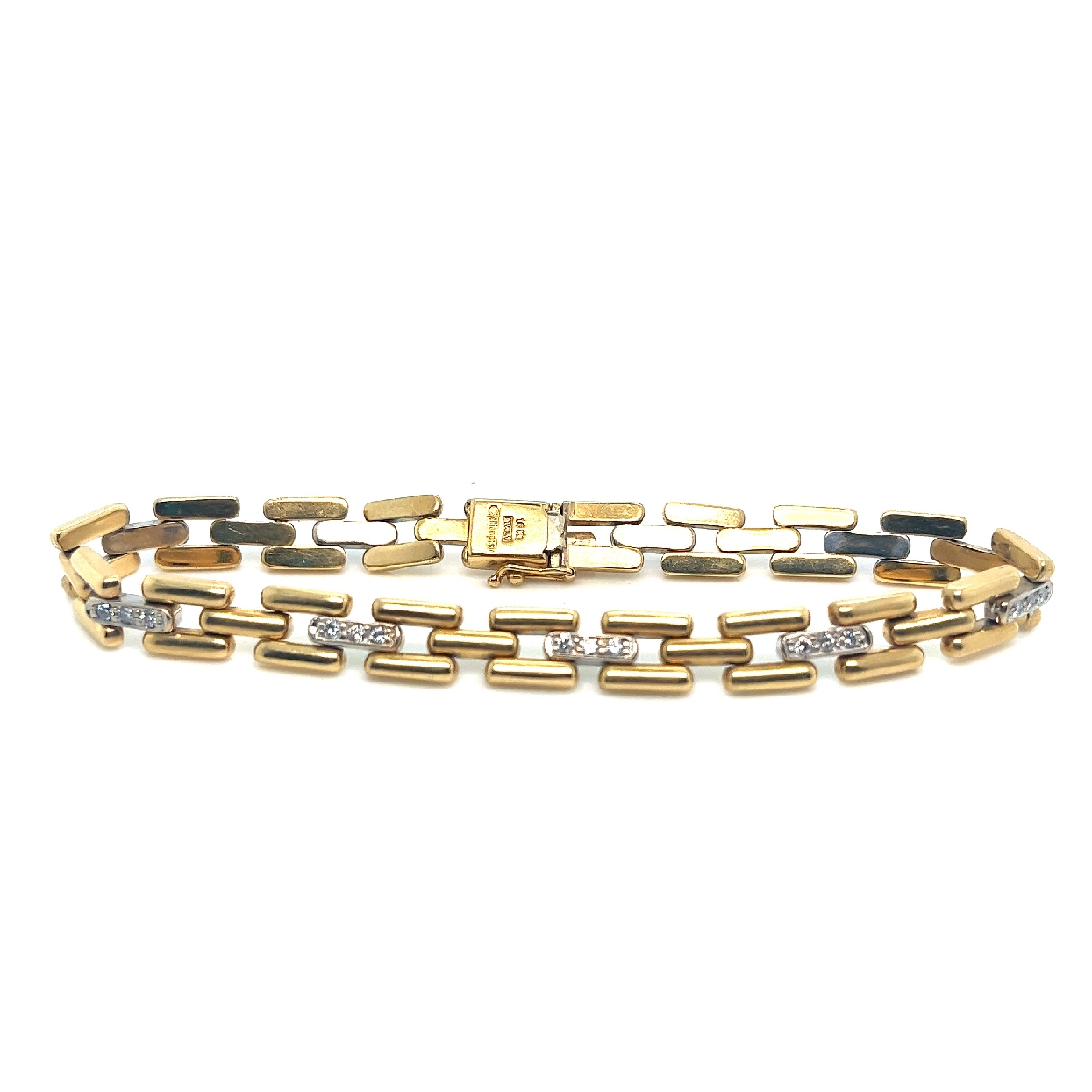 18K Yellow Gold Square Link Bracelet with Diamond Links 

8 Inches