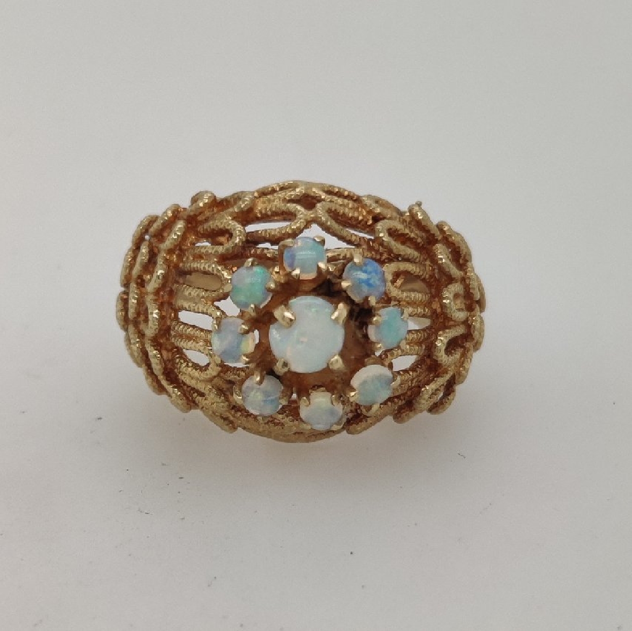 14K Yellow Gold Opal Floral Cocktail Ring; Size 7
