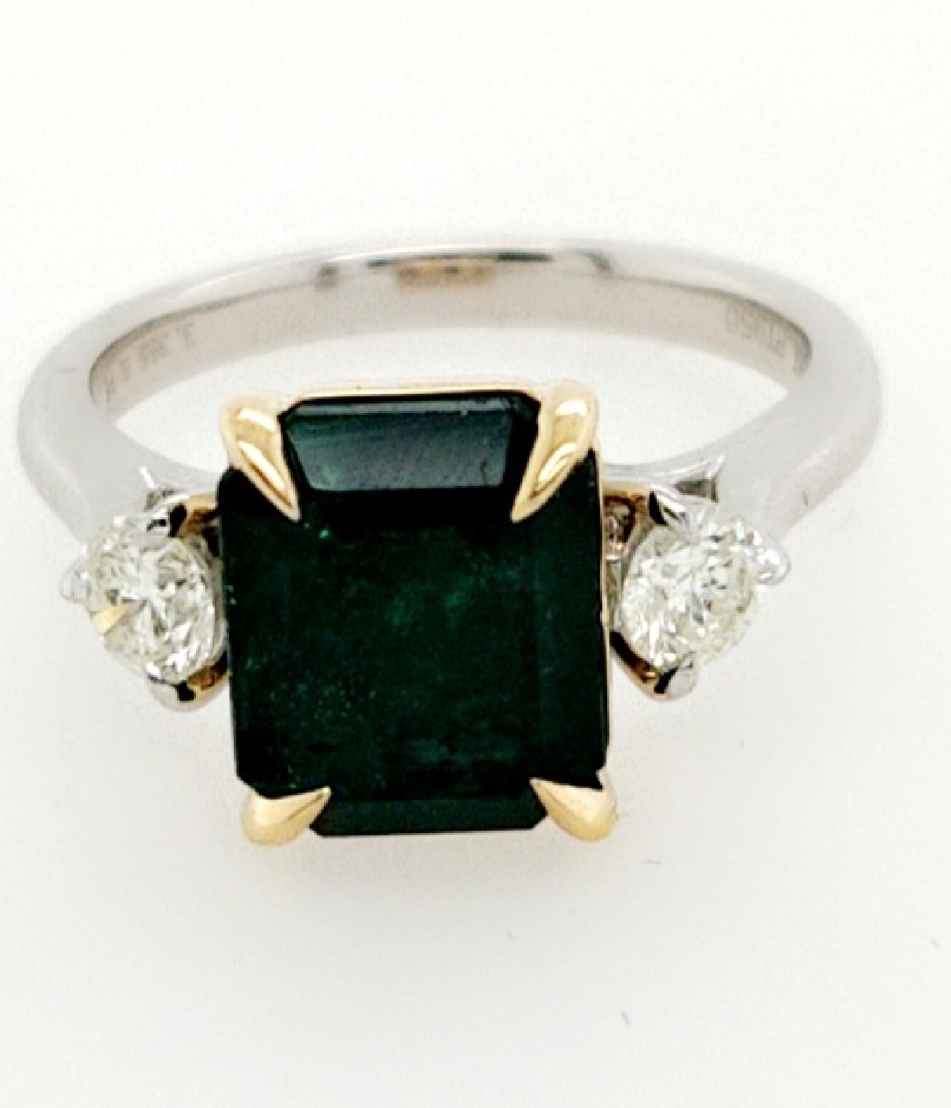 18 Yellow Gold and Platinum Emerald Ring with 2.51 Ct Emerald Cut Stone and 0.38 Ct Diamond Accents 