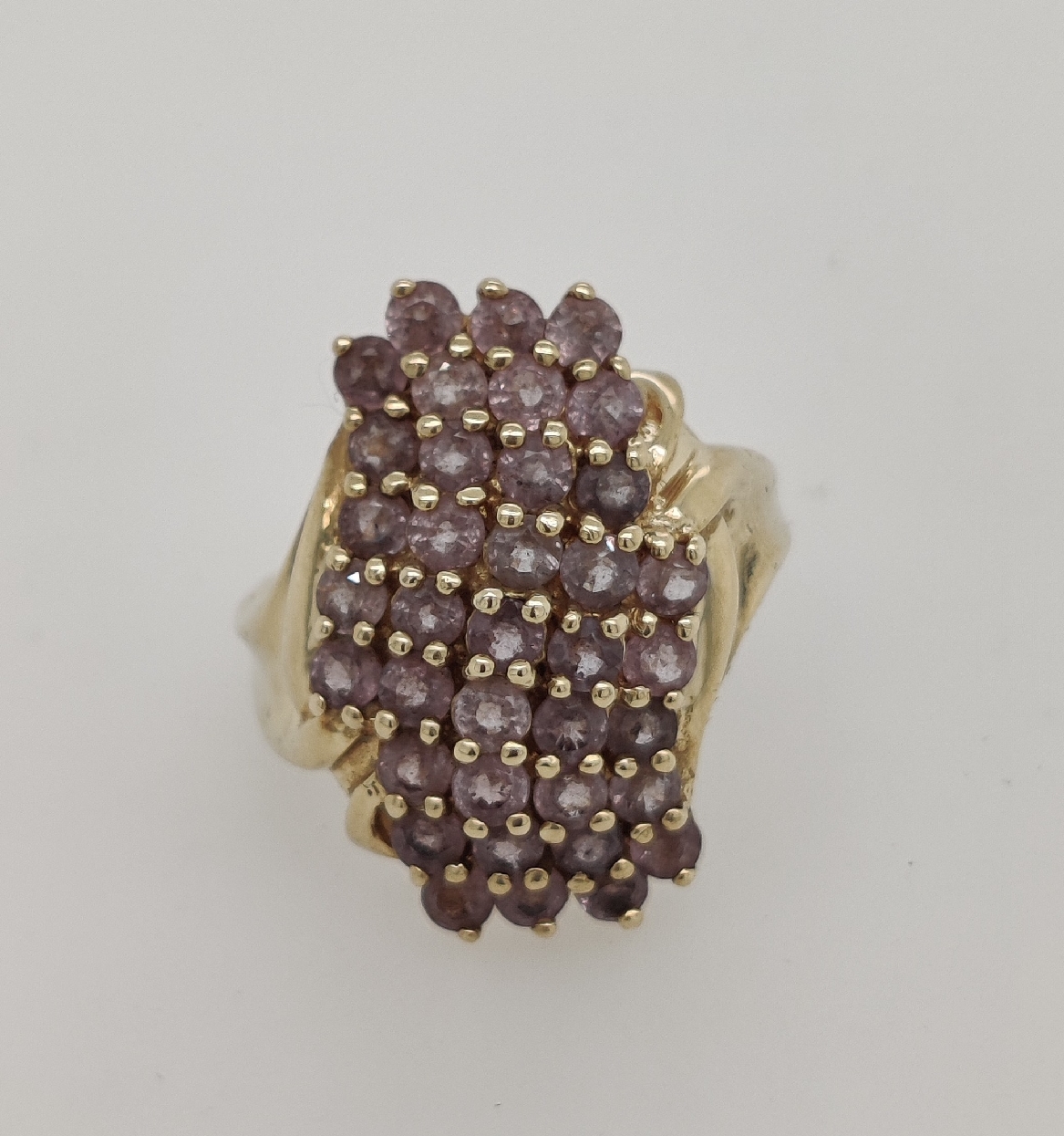 14K Yellow Gold Elongated Amethyst Cluster Ring Size 7