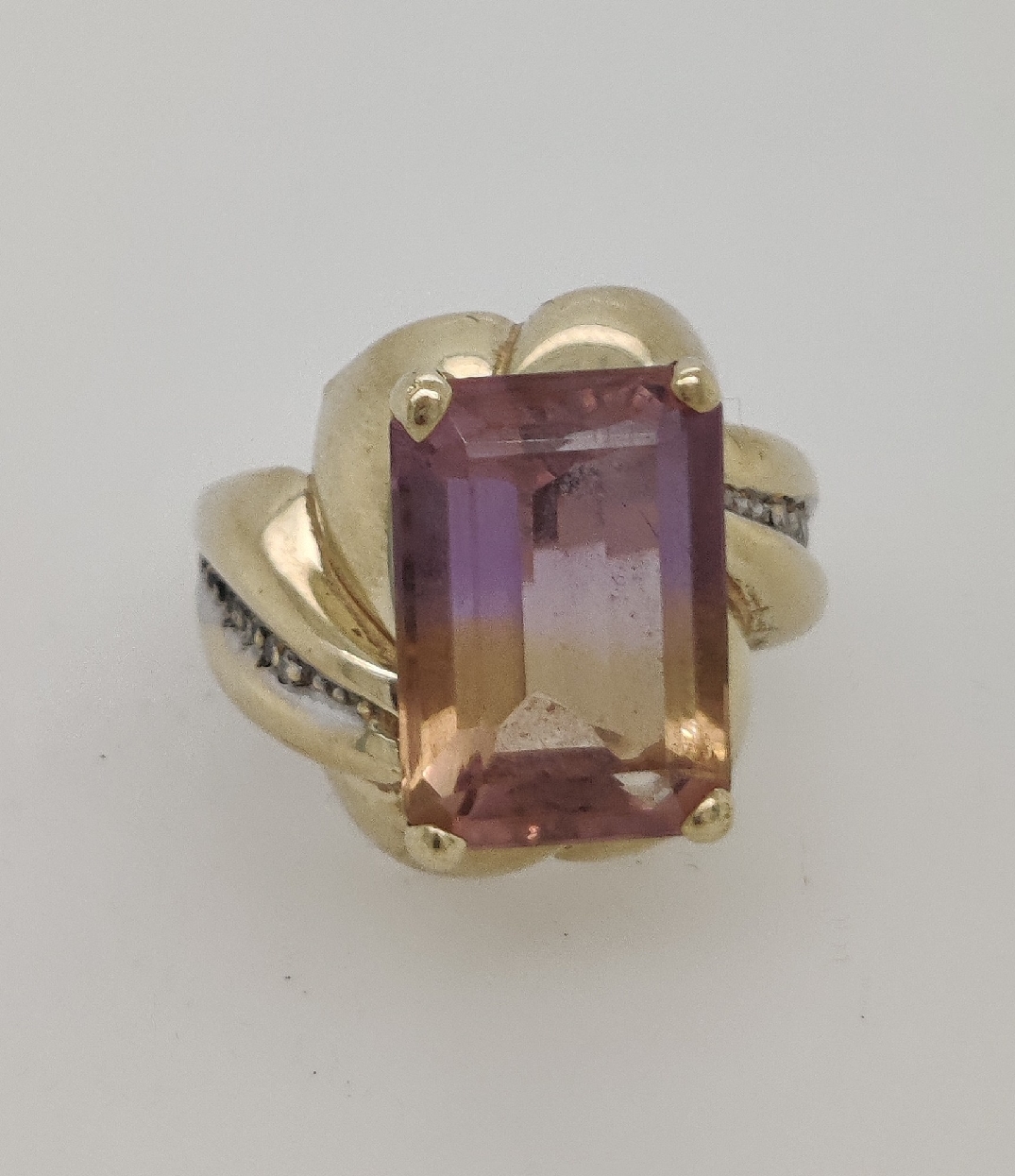 10K Yellow Gold Ring with Emerald Cut Ametrine Size 7