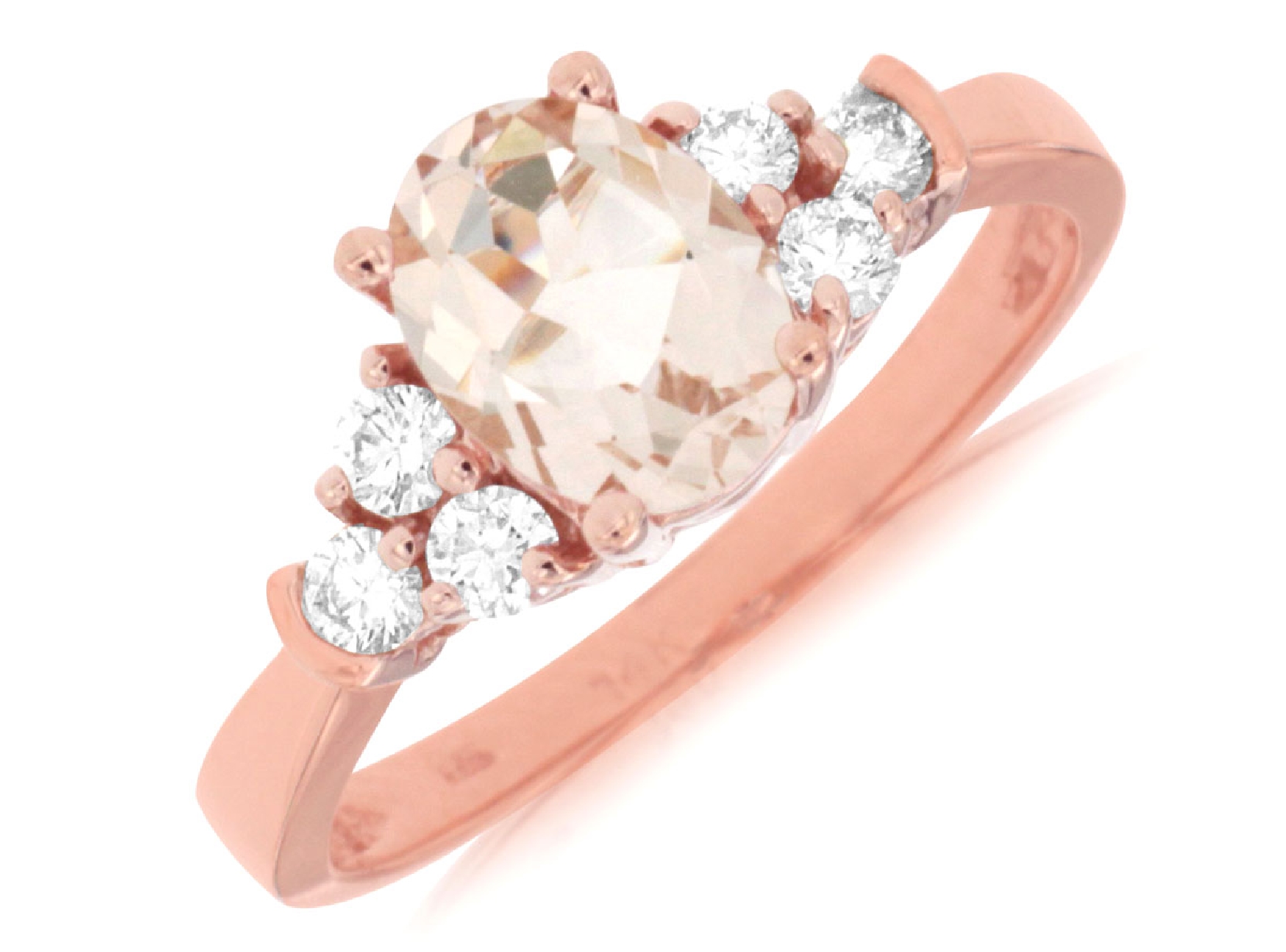 14K Rose Gold Oval Morganite Ring with Diamond Accents; Size 7
1.0CT Morganite
0.32CTTW Diamonds