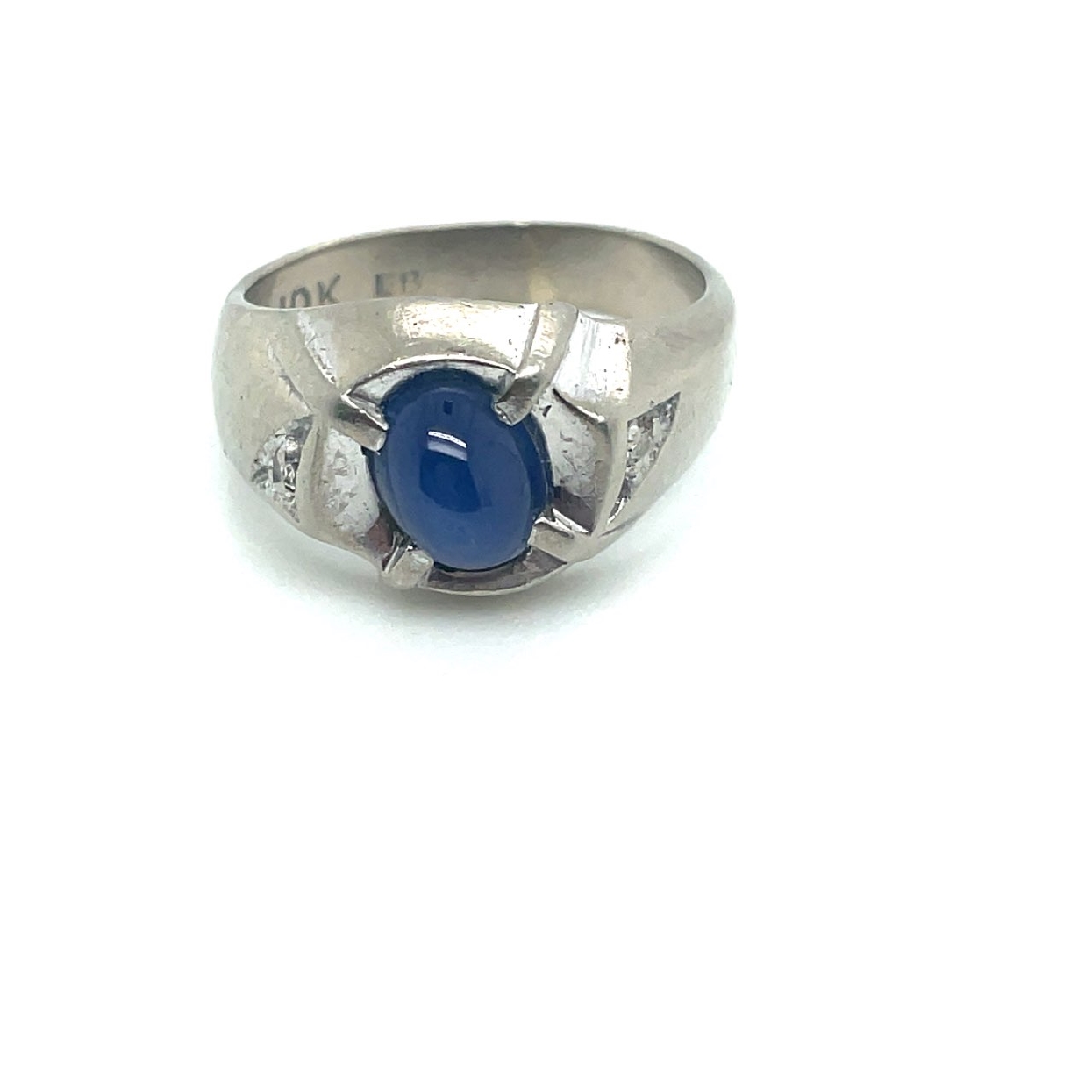 10K White Gold Star Sapphire Ring with Small Diamonds Size 7