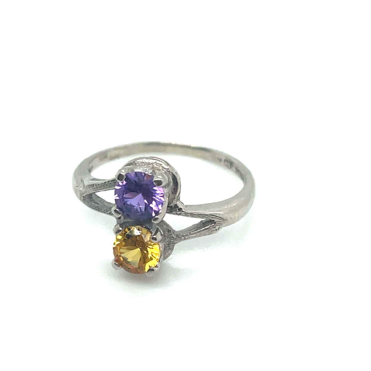 10K White Gold Amethyst and Citrine Ring Size 5
