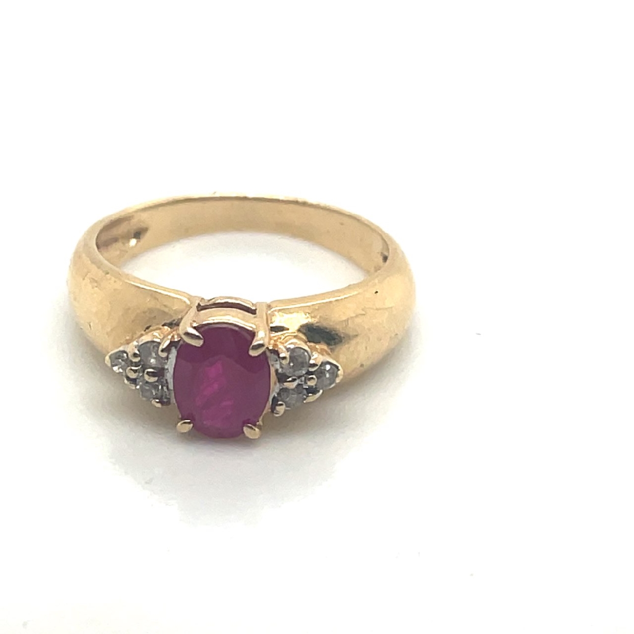 14K Yellow Gold Ruby Ring with Diamond Side Stones Size 6 