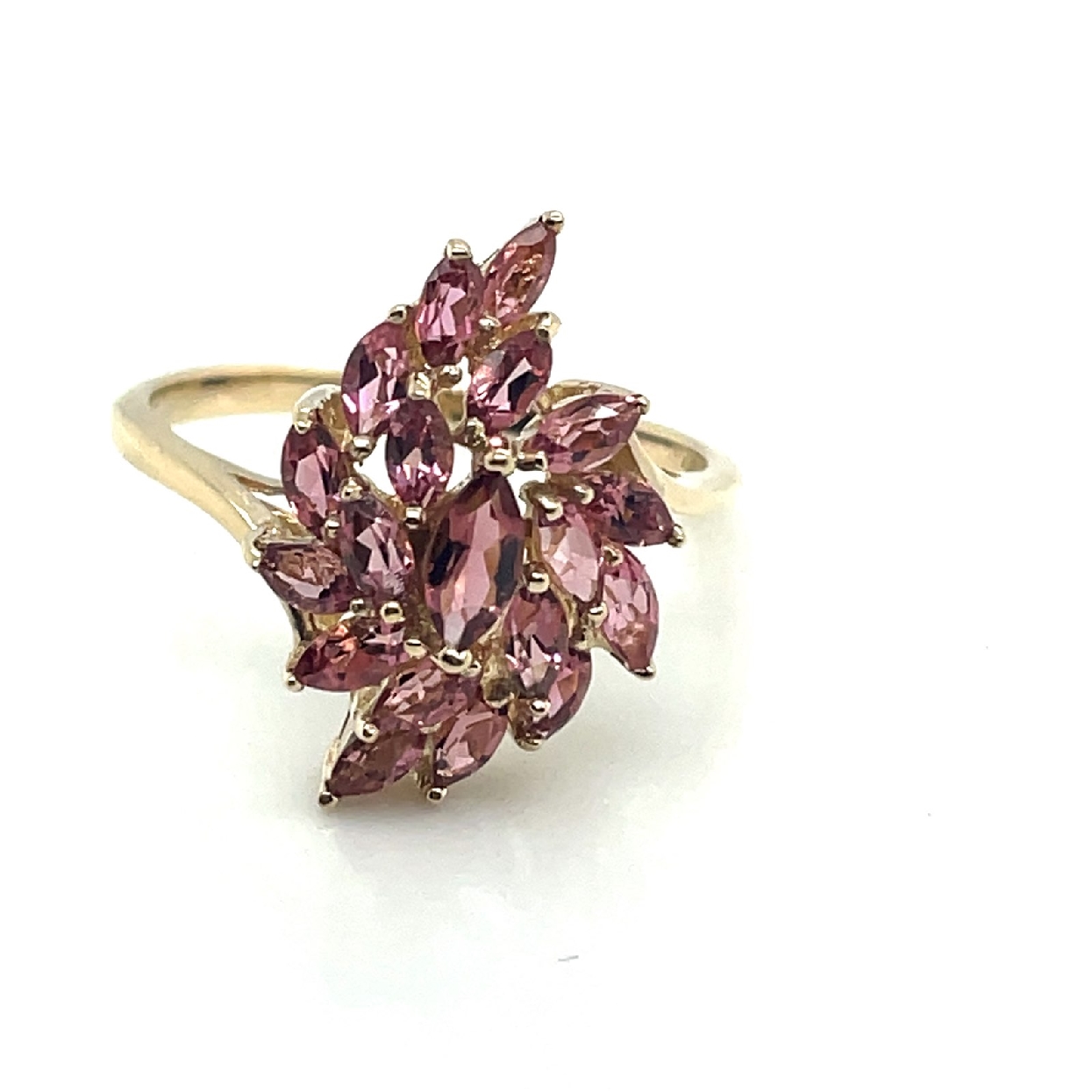 14K Yellow Gold Pink Tourmaline Marquis Cluster Ring Size 9