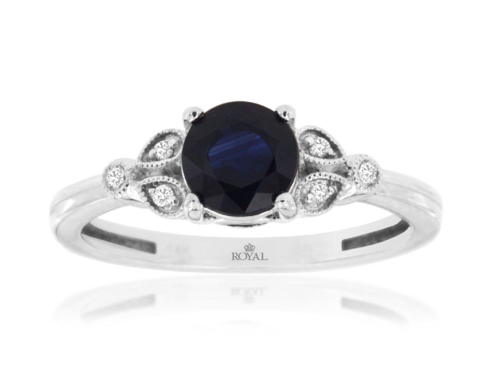 14K White Gold Sapphire Ring with Pear and Round Shaped Diamond Accents Size 7 
.05CT Diamonds 1.1CT Sapphires 
WH1103S