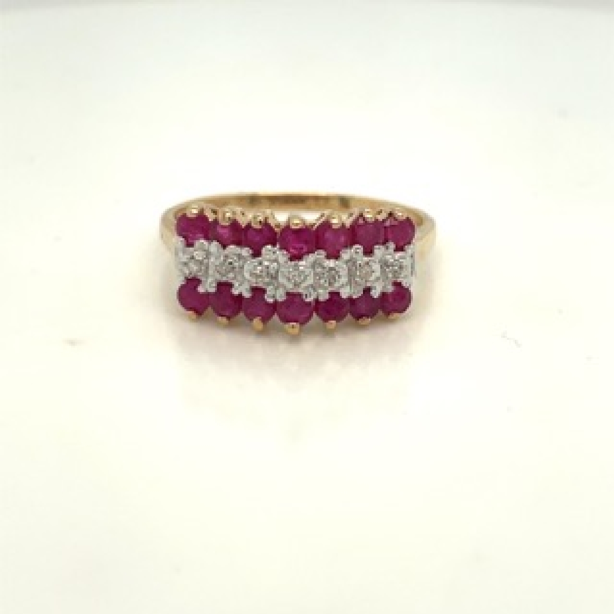 10K Yellow Gold Ruby Ring with Diamond Accents
Size: 8