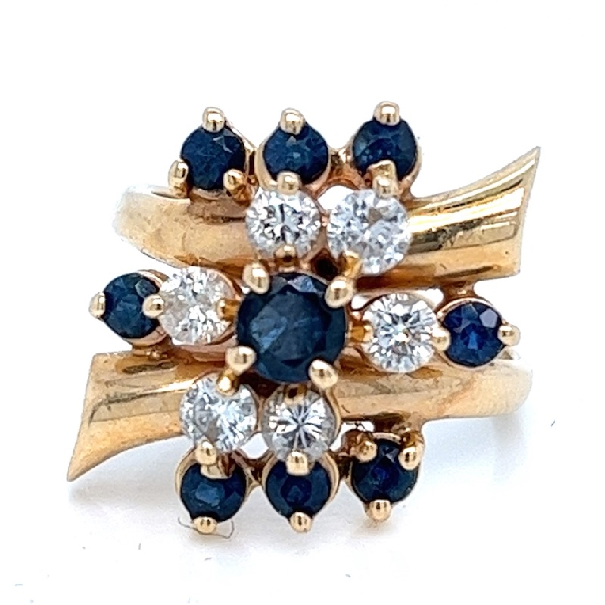 14K Yellow Gold Sapphire and Diamond 1960 s Ring Size 4.25
