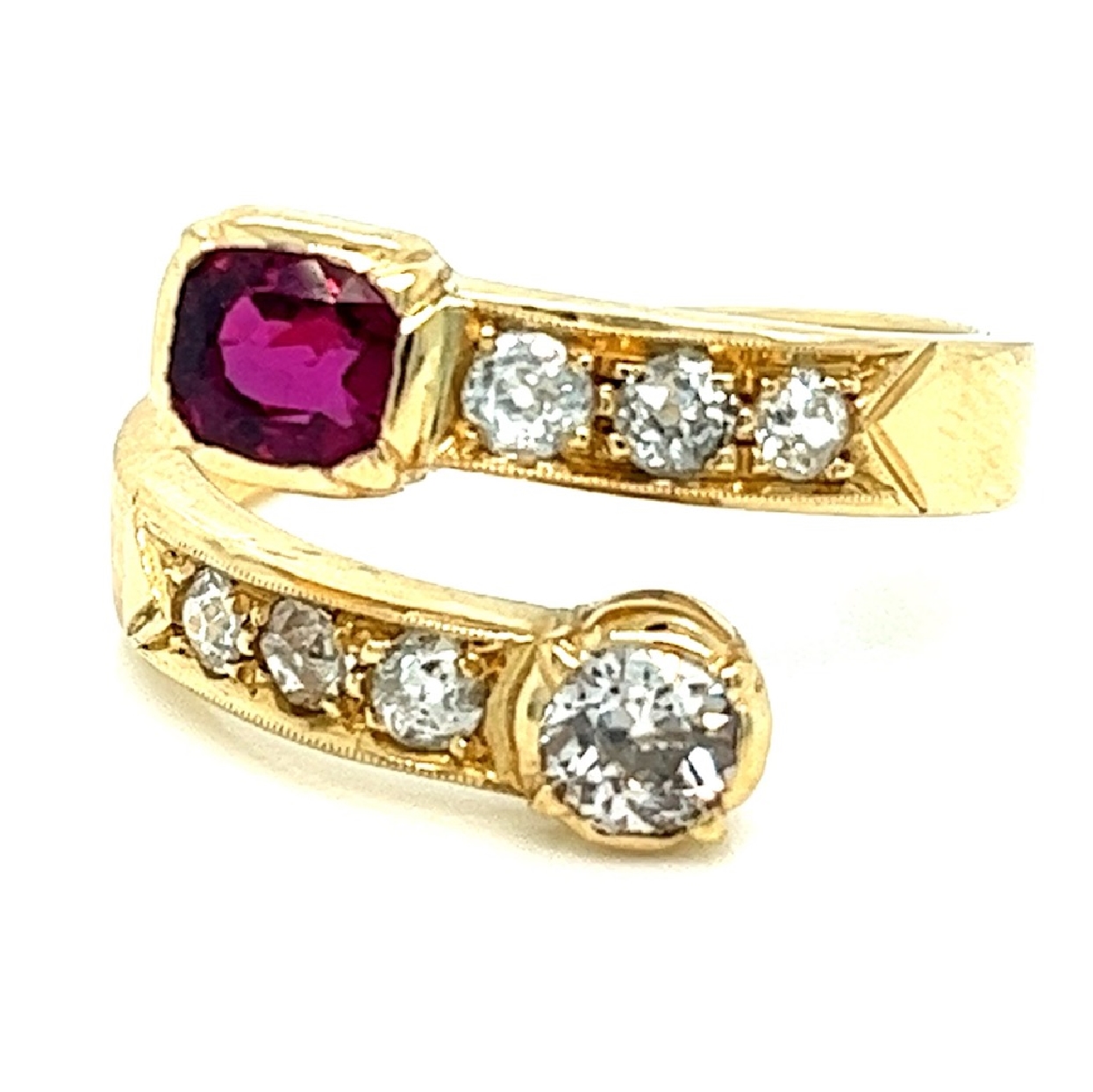 14K Yellow Gold Antique Ruby and Diamond Ring Size 8