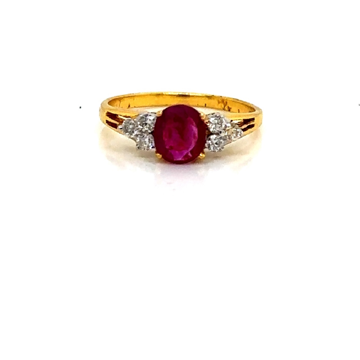 18K Yellow Gold Ruby Ring with Diamond Accents Size 6