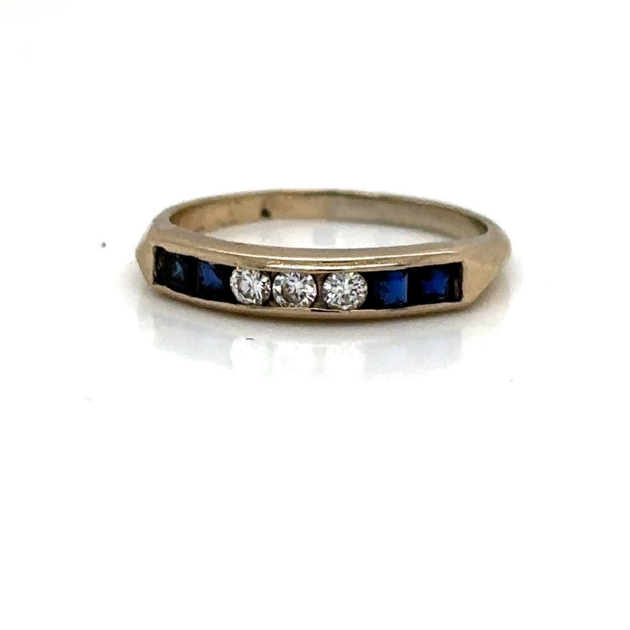 18K White Gold Channel Set Sapphire and Diamond Band Size 7