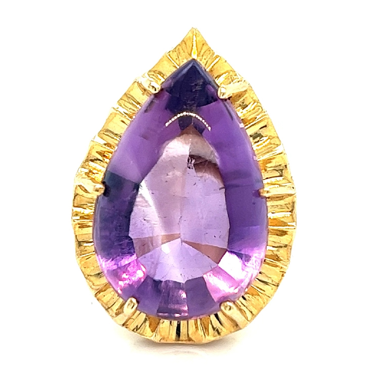 14K Yellow Gold Ring with Teardrop Faceted Cabochan Amethyst
Size 7.25