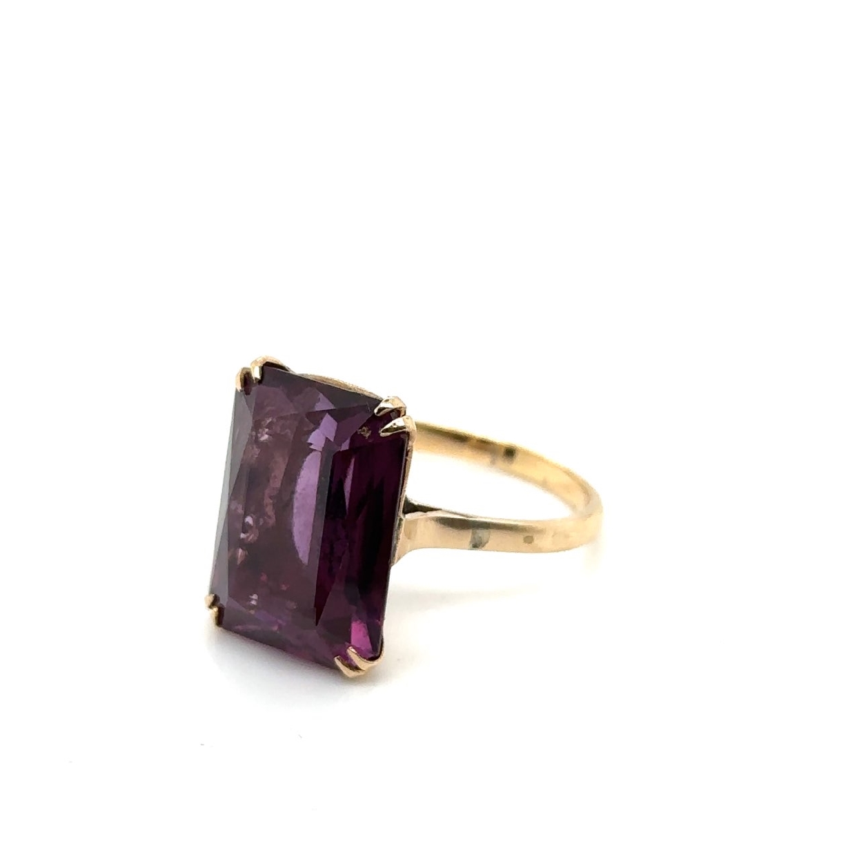 14K Yellow Gold Emerald Cut Synthetic Sapphire Ring Size 8.25