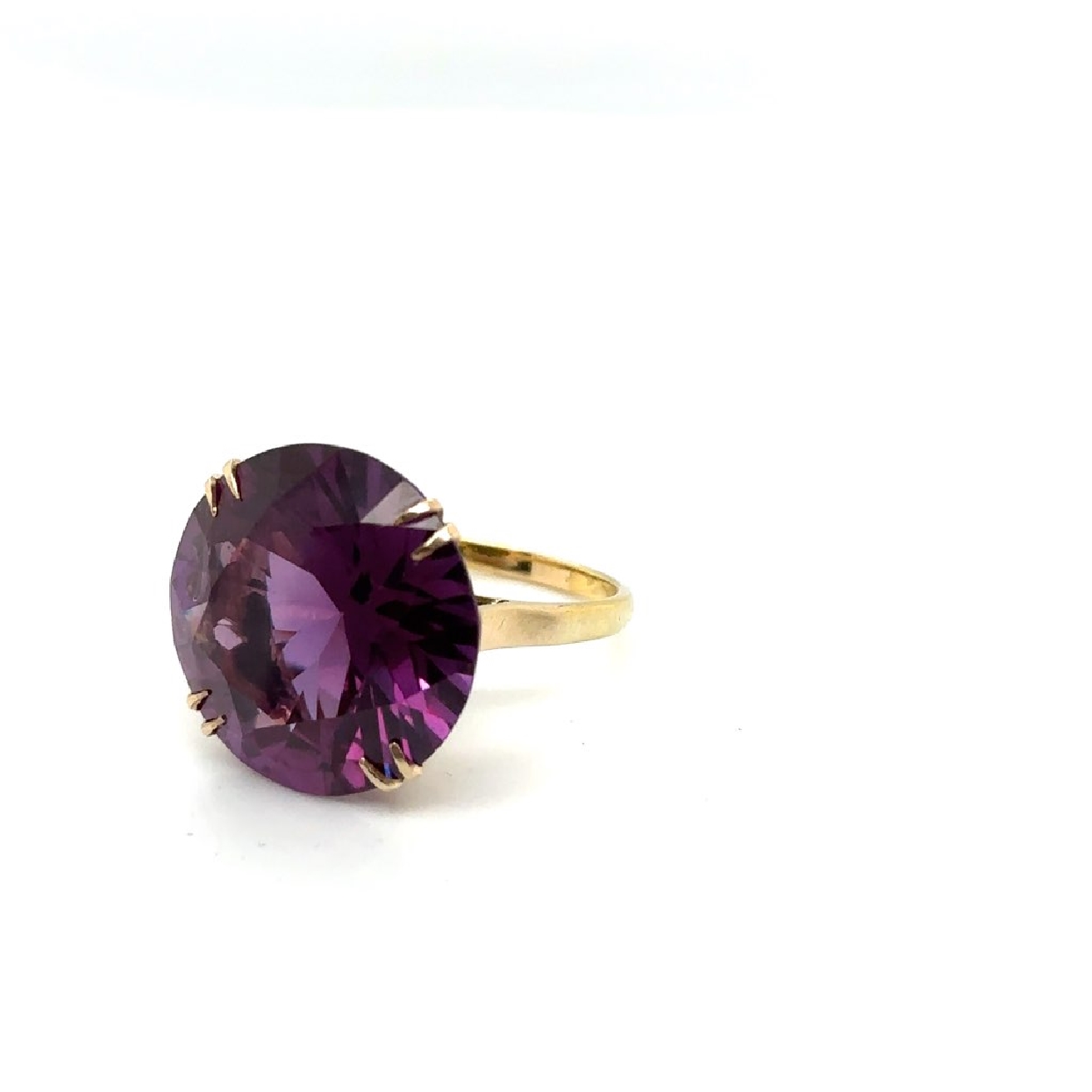 14K Yellow Gold Round Synthetic Sapphire Ring Size 8.25