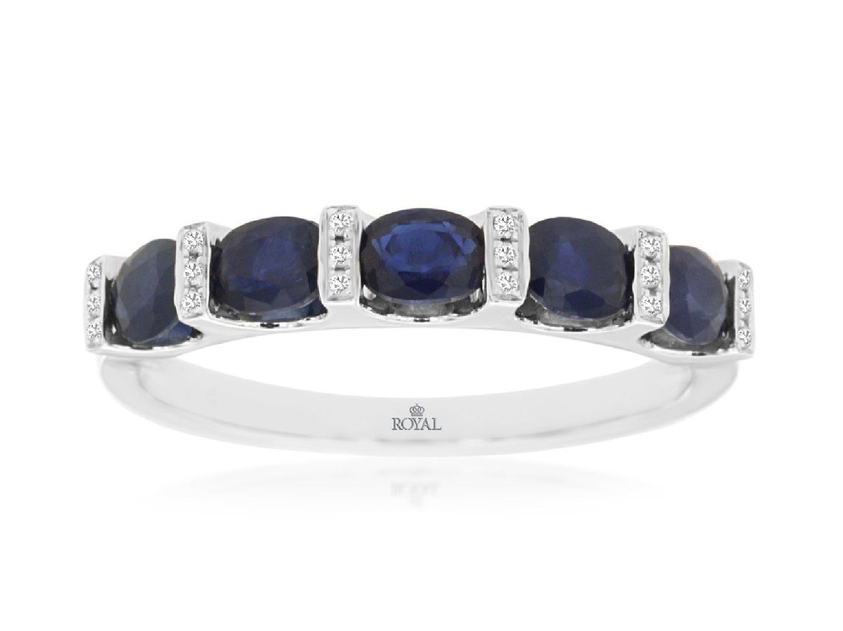 14K White Gold Band with Oval Sapphires and Channel Set Diamonds Size 7 