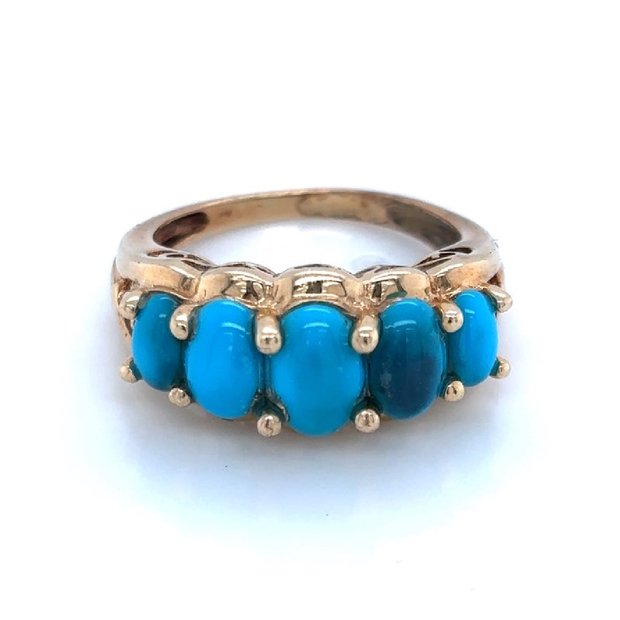 14K Yellow Gold Band with 5 Oval Turquoise Size 5
