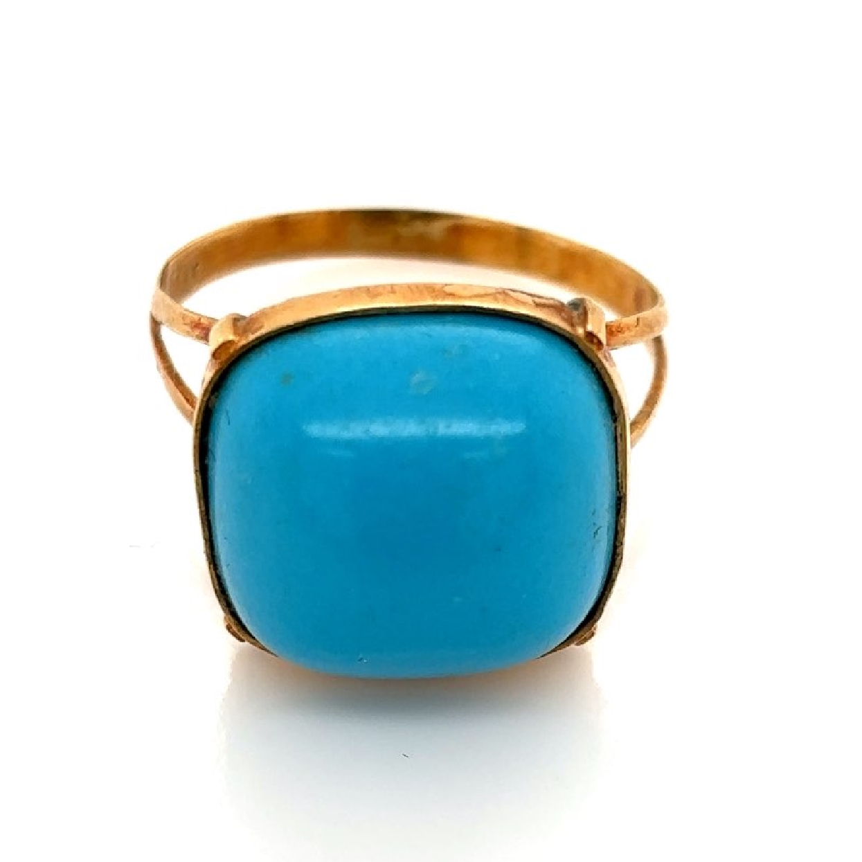 18K Yellow Gold Bezel Set Turquoise Ring with Split Shank Size 7