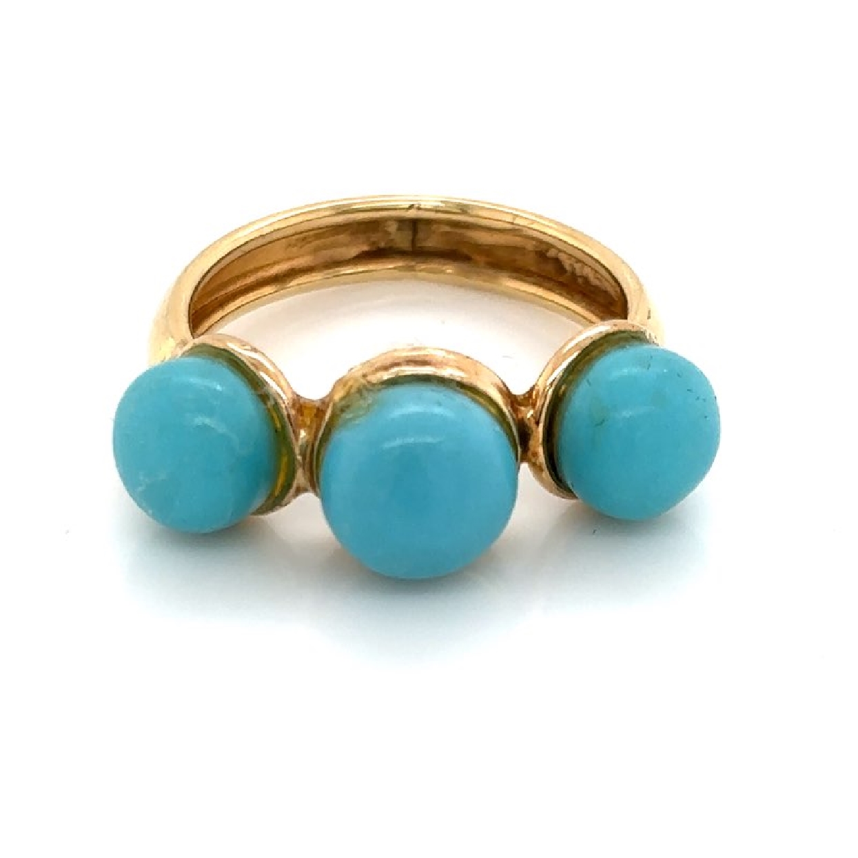 14K Yellow Gold Band with 3 Turquoise Beads Size 5