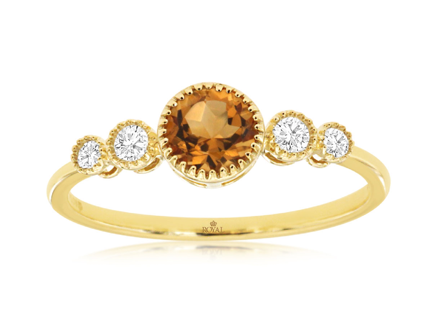 14K Yellow Gold Round Citrine Ring with Four Round Diamond Accents 

Size 7.25
.11cttw Diamonds
.45ct Citrine
