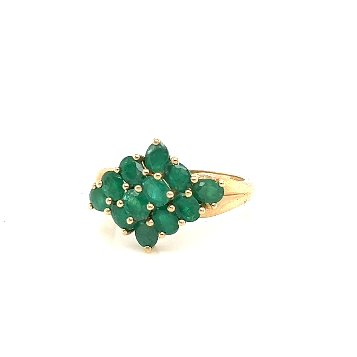 14K Yellow Gold Emerald Cluster Ring Size 8