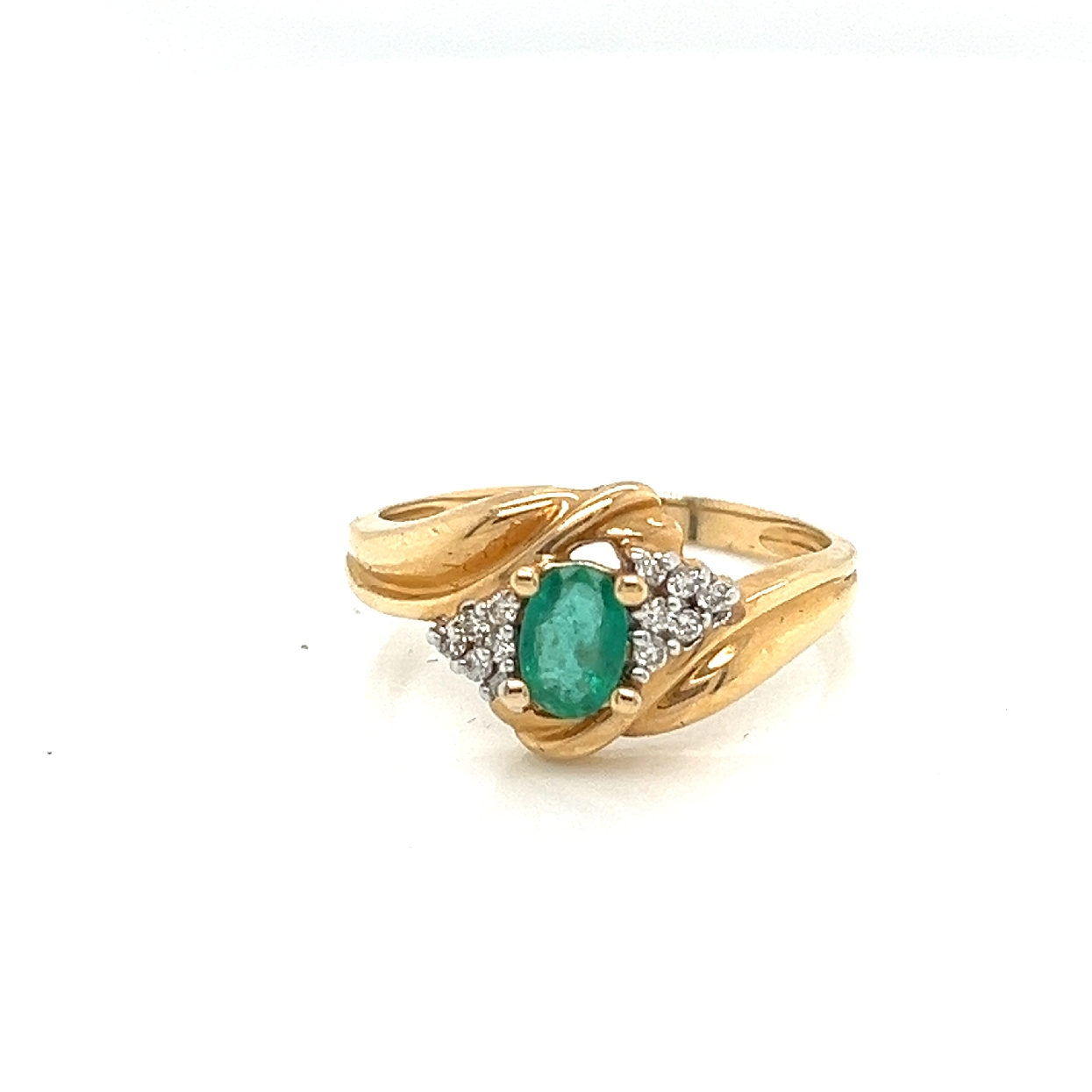 14K Yellow Gold Emerald Ring with Diamond Accents Size 8