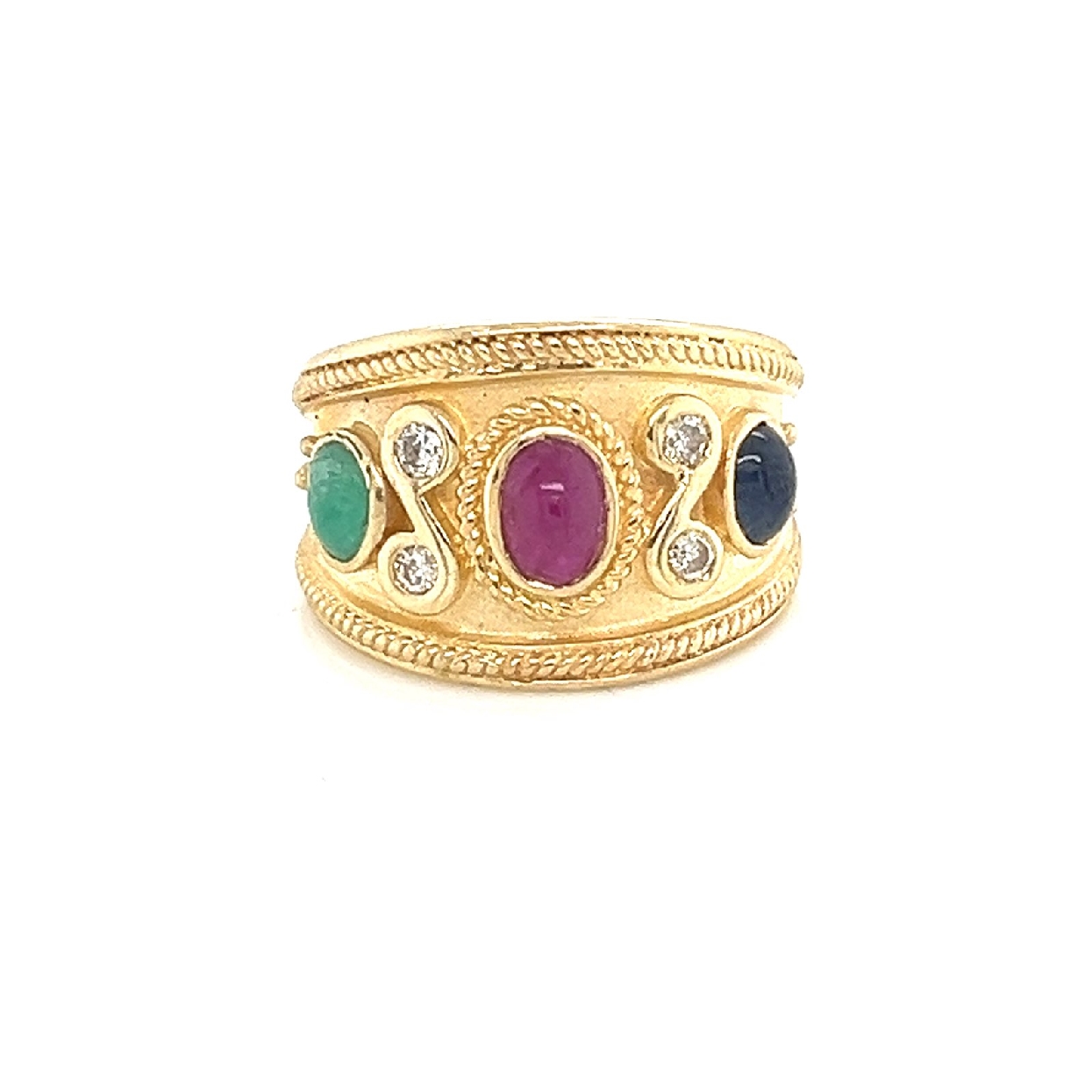 14K Yellow Gold Ring with Sapphire; Ruby; Emerald Stones and Diamonds 

Size 7.5
